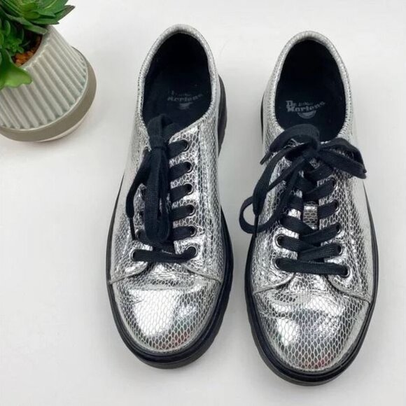 VERY RARE Dr. Martens SPIN Silver Snakeskin Metallic Shoes - Picture 7 of 8